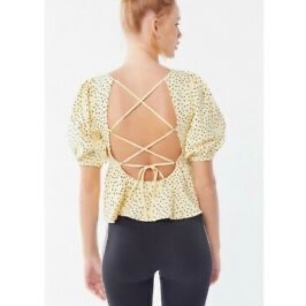 𝅺Urban Outfitters Puffy Sleeve Peplum Blouse - Picture 2 of 13